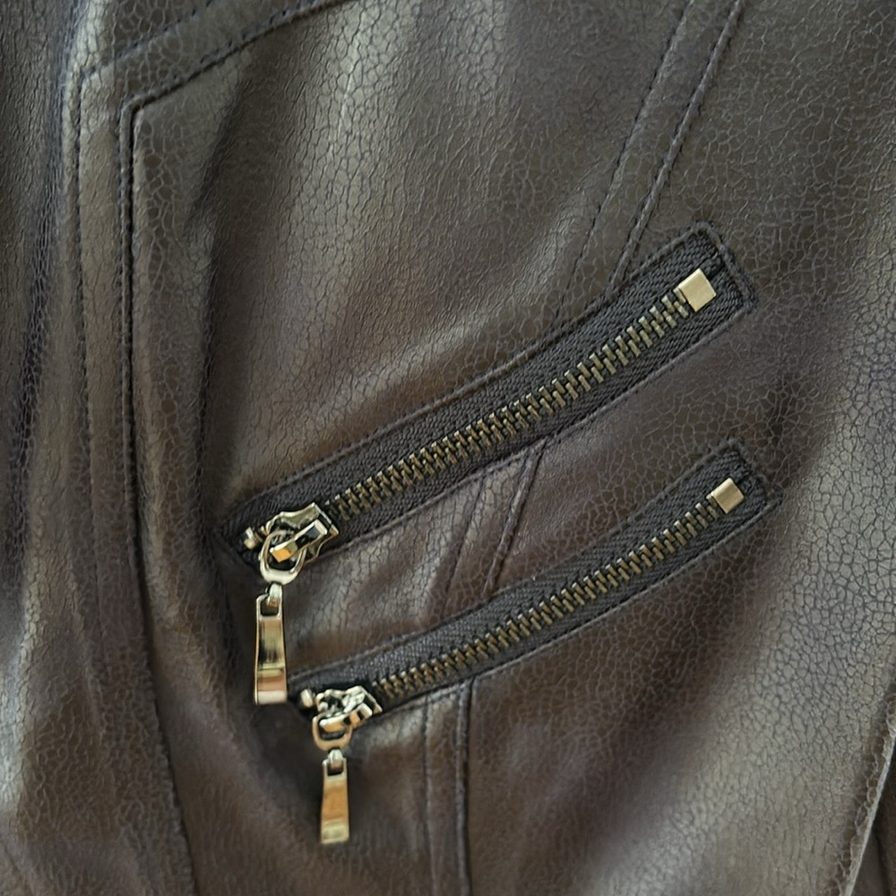 Insight New York Faux Leather Biker Jacket Deep Navy 10 - Picture 4 of 7